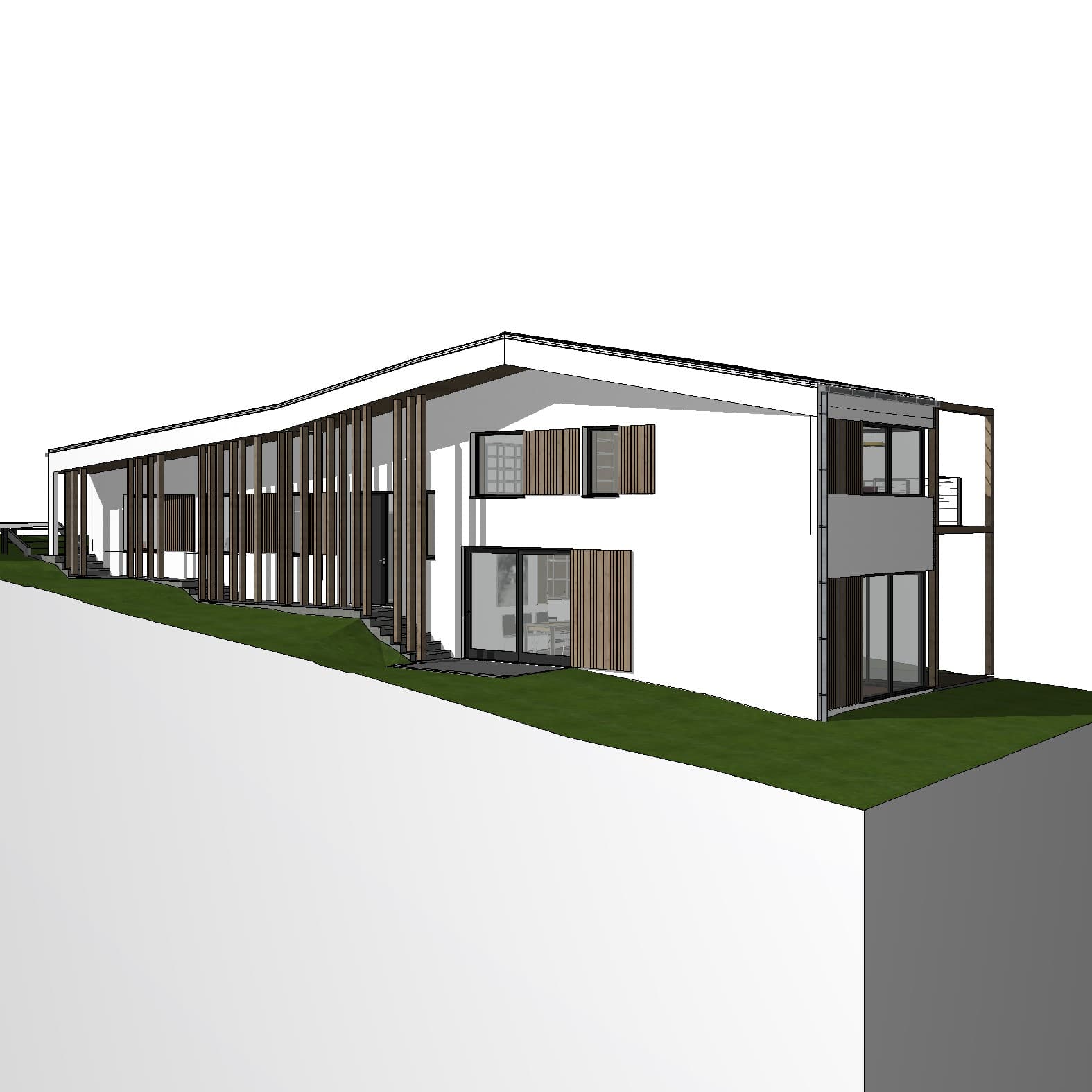 Hillside House Archicad 3D view before AI rendering