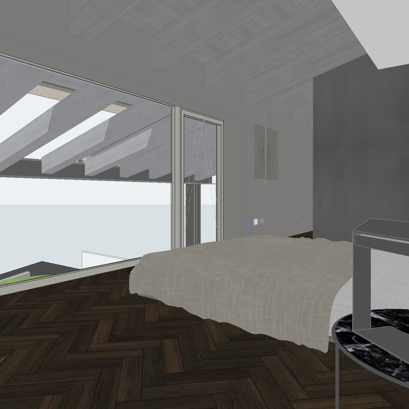M2V House bedroom in an Archicad 3D view before AI rendering